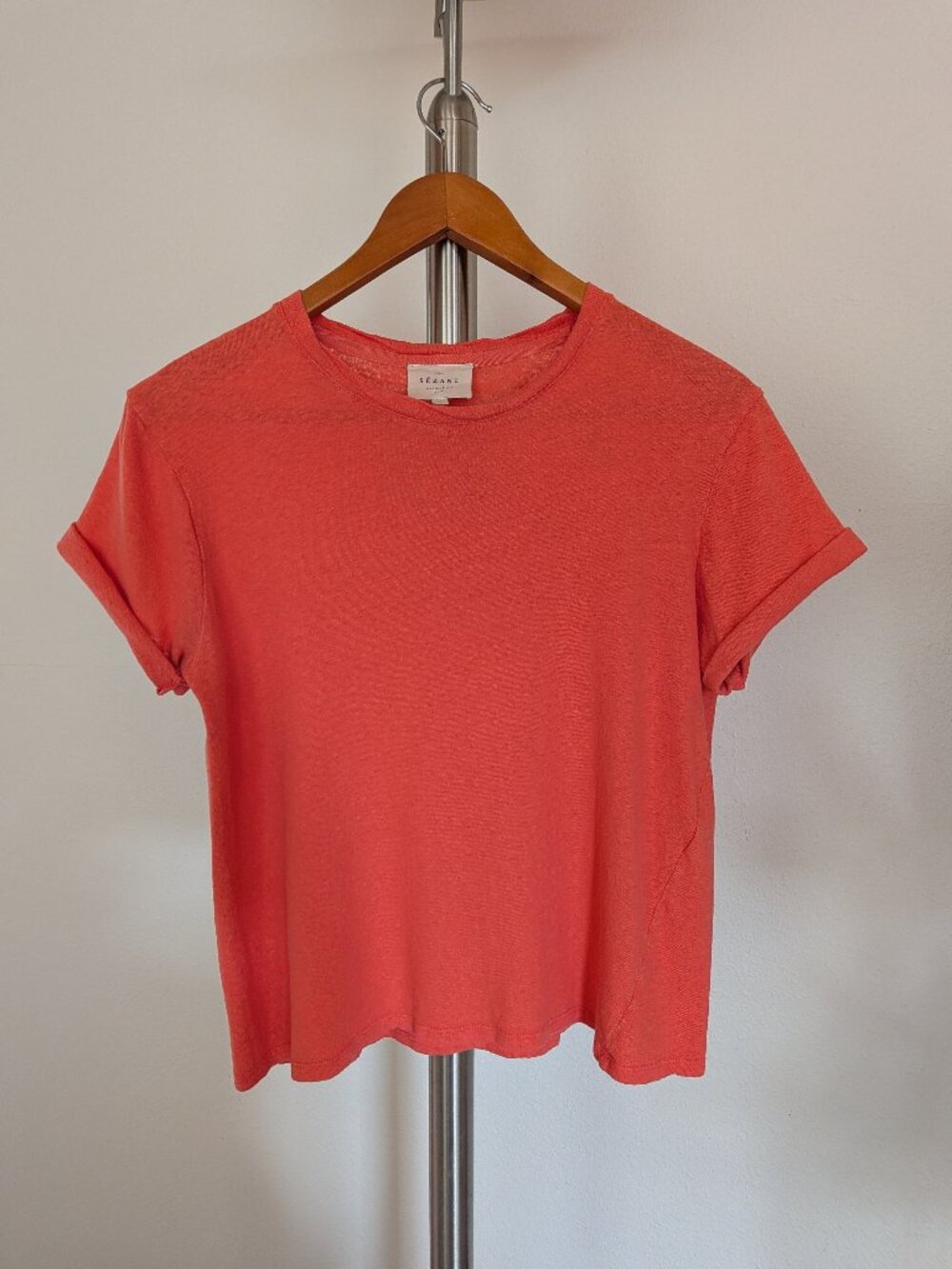 Sézane Martha T-Shirt Bright Peach Linen Cotton Size S